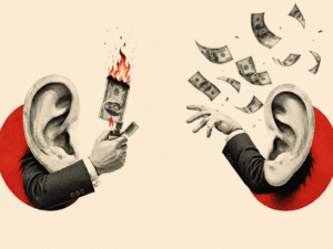 Ilustración sobre el sesgo de escuchar más a consultores externos que a los propios empleados
